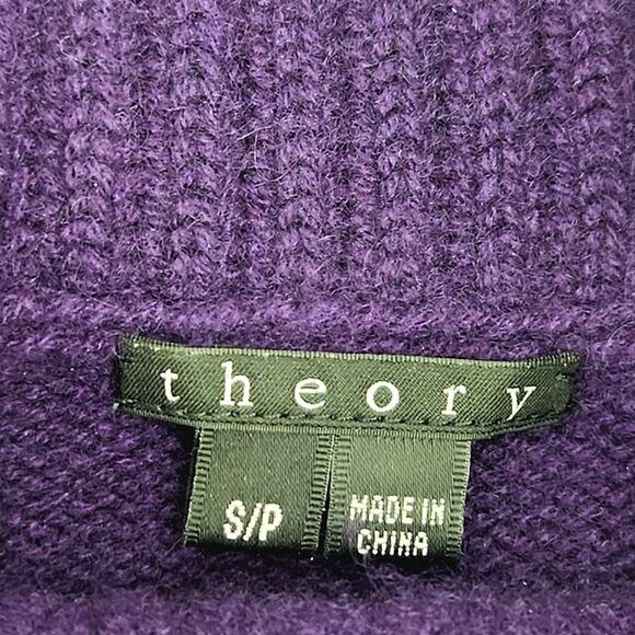 Theory Beata 100% Cashmere Sweater Size Small Purple Cowlneck 3/4 Sleeve Chunky - Picture 5 of 9